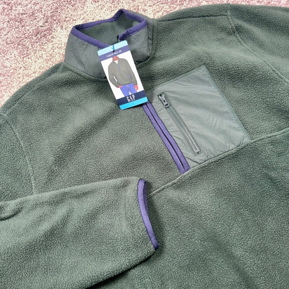 Gap Fleece Half Zip Mens Pullover Green Large NEW